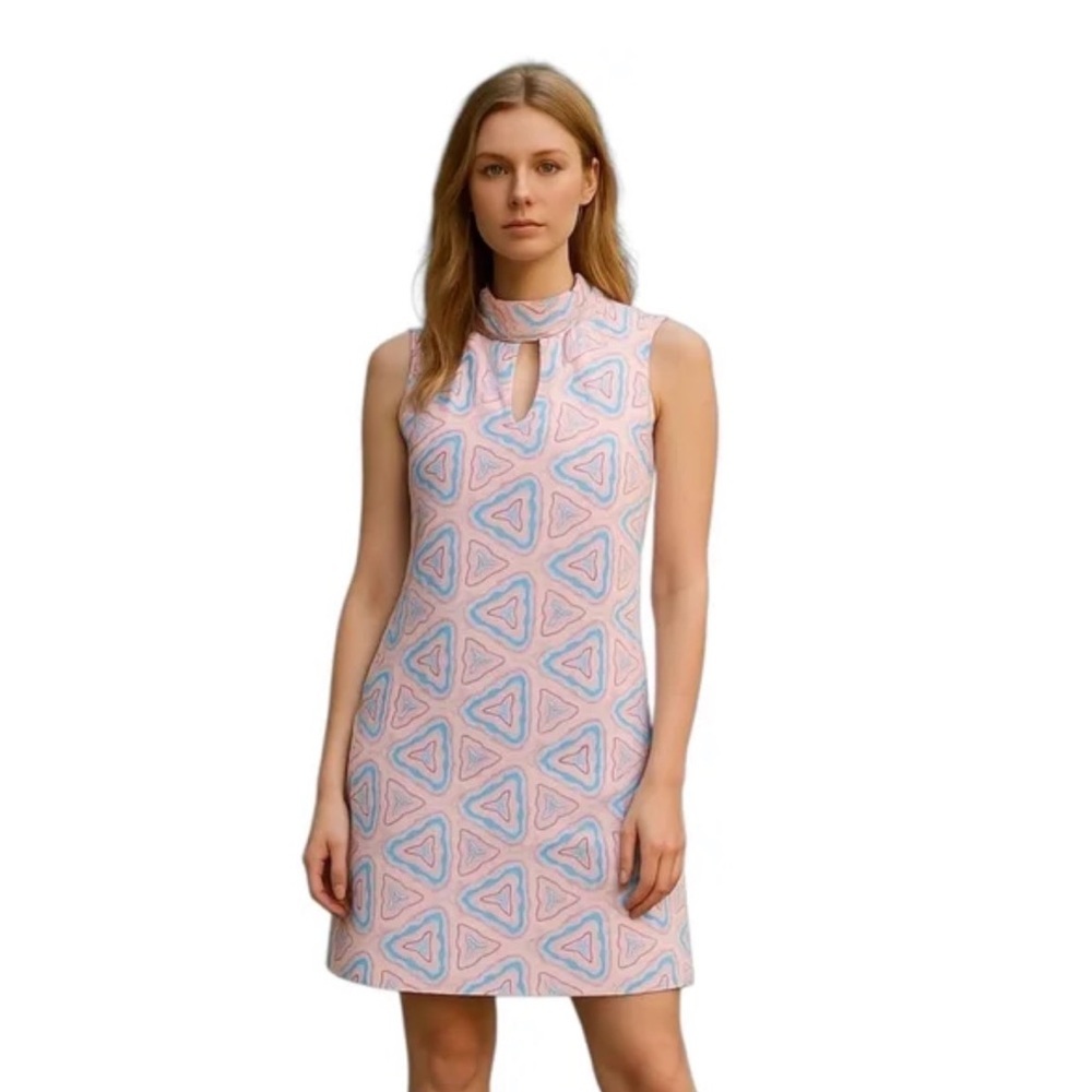 Jean Pierre Pink And Blue Geometric Midi Dress